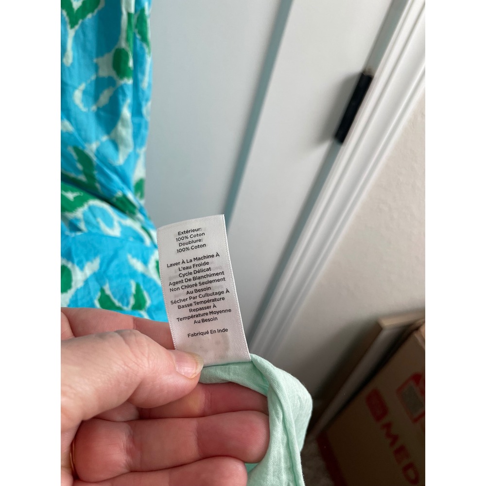 Talbots Petite Blue Green Ikat Cotton Tiered Midi Dress 12P Sleeveless V-Neck - Picture 8 of 10